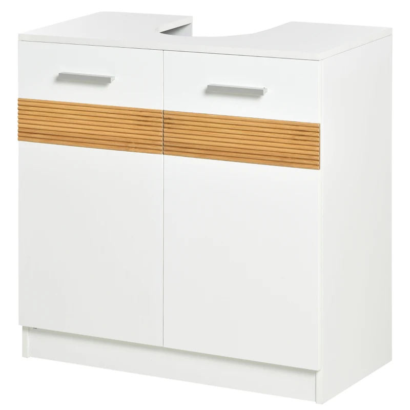 kleankin Mueble para Debajo del Lavabo Armario Baño de Suelo de Madera con 2 Puertas y Estante Interior Estilo Moderno 60x30x60,5 cm Blanco