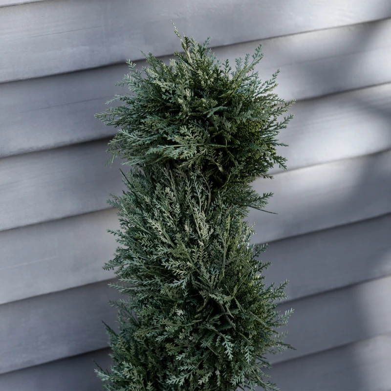 Outsunny Planta Artificial Decorativa de 90 cm con Maceta Árbol de Cedro con Poda Topiaria en Espiral de 650 Hojas Verde Oscuro