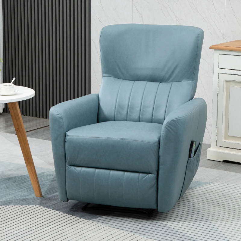 HOMCOM Sillón de Masaje Relax con Reclinación Manual 155° 8 Zonas de Masaje Mando a Distancia Tapizado en Tejido Técnico Reposapiés y 2 Bolsillos Laterales 79x101x96 cm Azul