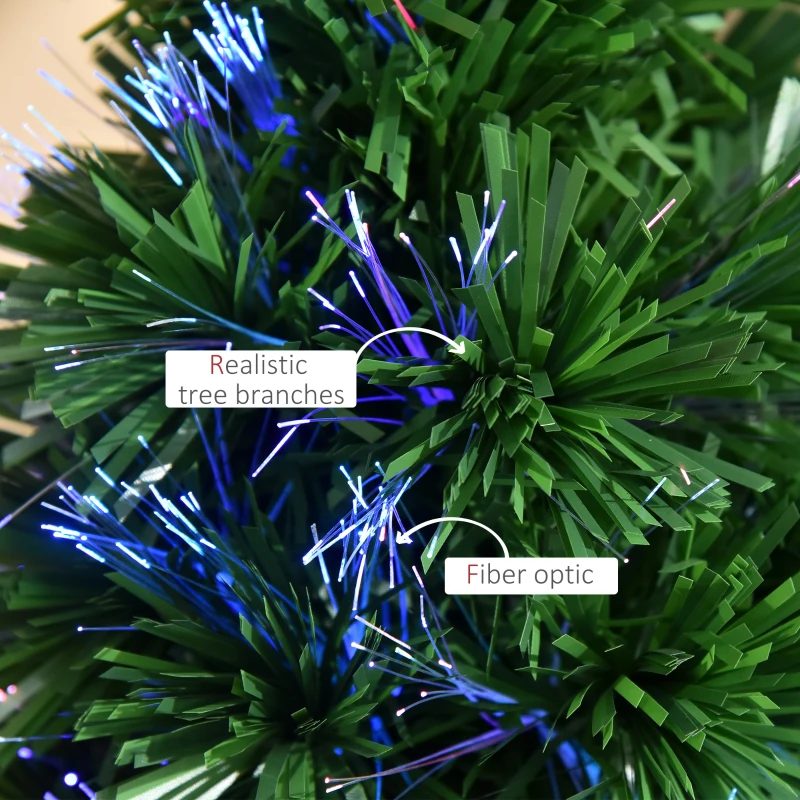 HOMCOM Sapin de Noël Artificiel Lumineux 90H cm Fibre Optique Multicolore + Support Pied 90 Branches Vert