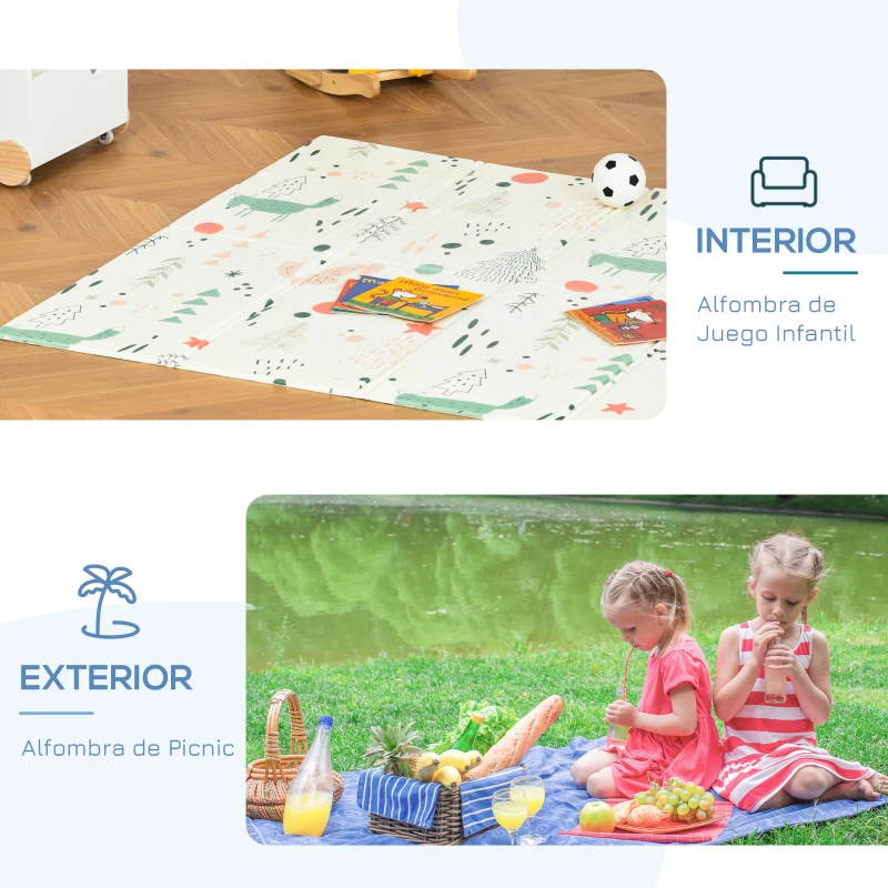 HOMCOM Alfombra Infantil Plegable Acolchado 2 Caras Alfombrilla de Juegos para Bebé Reversible Impermeable Antideslizantes con Superficie Grande 200x150 cm Multicolor
