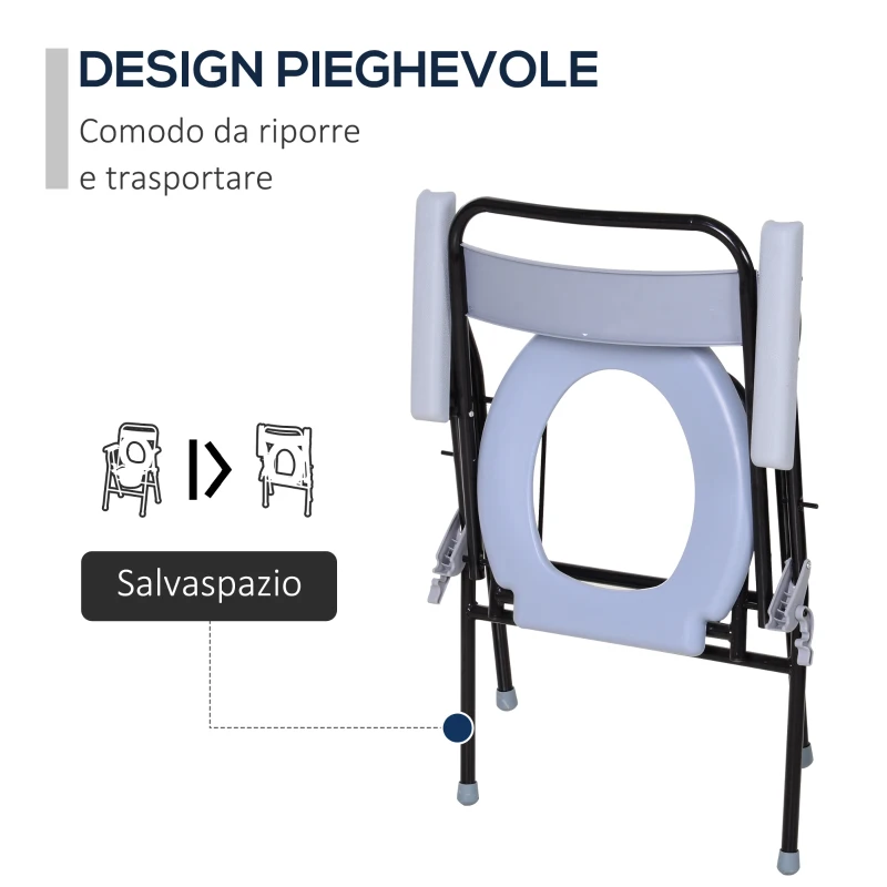 HOMCOM Sedia WC Pieghevole con Vaso Rimovibile per Anziani e Disabili in Tubi di Ferro e Plastica 52 x 50 x 75cm