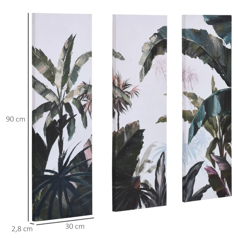 HOMCOM Tableau 3 parties sur toile triptyque - décoration murale - style jungle dim. 90L x 30l cm
