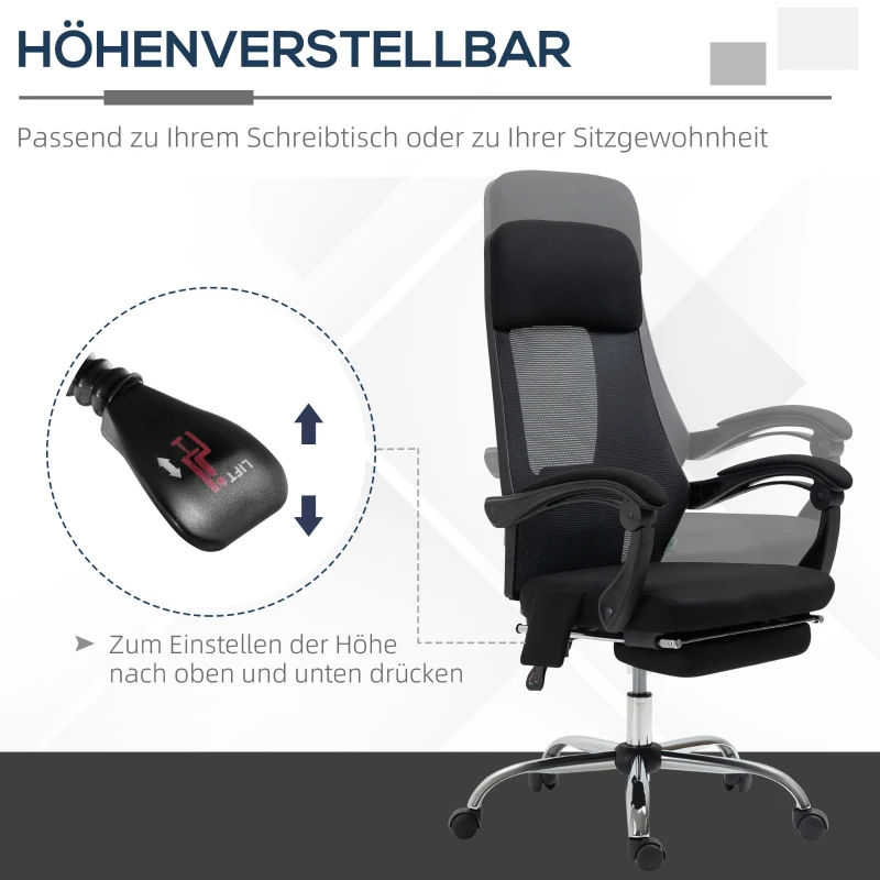 Vinsetto Bürostuhl mit Massagefunktion, Massagesessel, inkl. Fußstütze, 2 Vibrationspunkte, USB-Schnittstelle, Schwarz