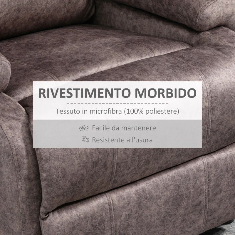 HOMCOM Poltrona Relax Reclinabile Manualmente in Tessuto con Imbottitura Extra, Marrone