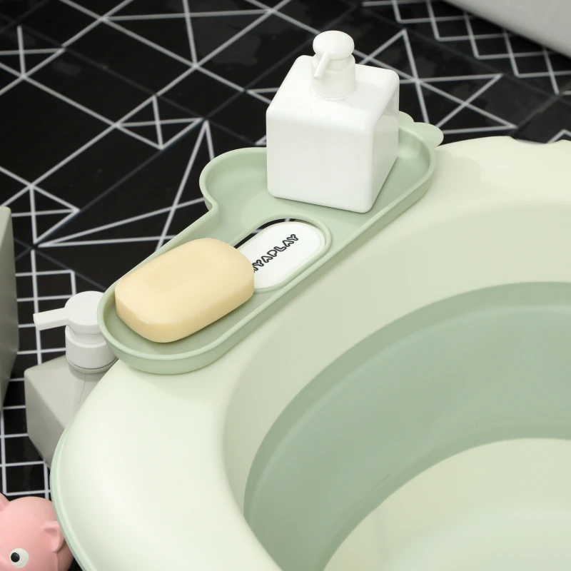 AIYAPLAY Babybadewanne, faltbar, rutschfester Boden, Elefanten-Badekissen, 86 x 53 x 25,5 cm, Grün(m-8)