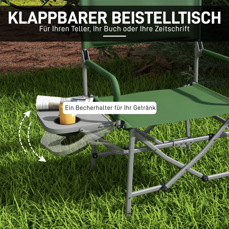 Outsunny Klappstuhl mit klappbarem Seitentisch, Becherhalter, leicht, Metallgestell, 81B x 51T x 87H cm, Grün