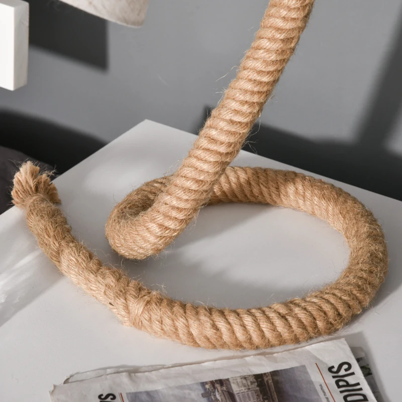 HOMCOM Lampada da Tavolo Stile Marinaro in Corda, Tessuto e Metallo, 29.5x21x43.5 cm, Beige