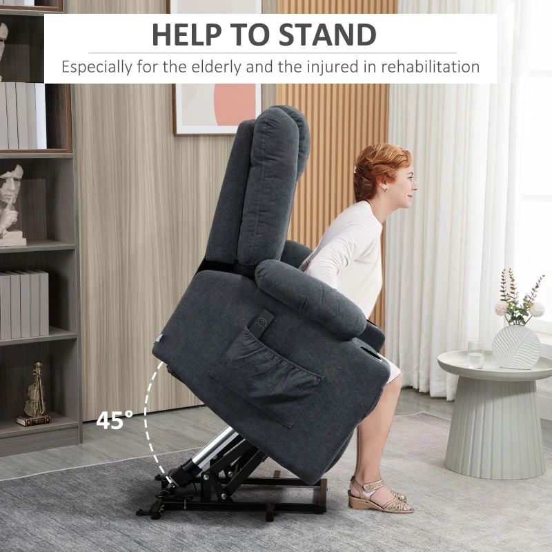 HOMCOM Electric Riser Recliner Armchair, Oversized Chair with Cup Holder & Side Pockets for Elderly in Living Room, Charcoal Grey