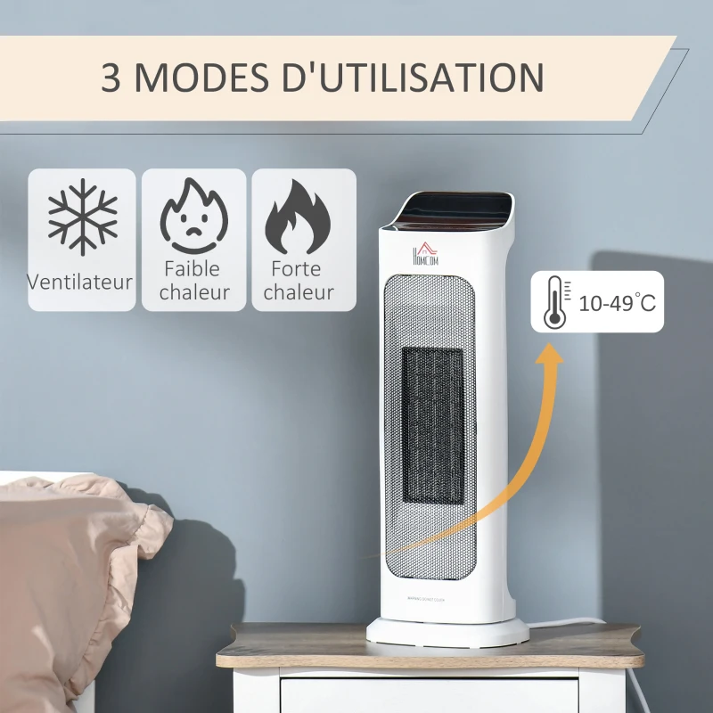 HOMCOM Chauffage soufflant oscillant minuterie 2000 W - radiateur céramique PTC - 3 niveaux de puissance - chauffage d'appoint avec télécommande blanc noir