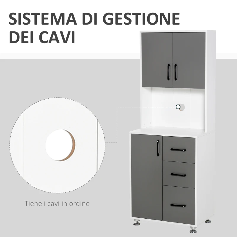 HOMCOM Credenza Alta da Cucina con Design Moderno, Madia Mobile Buffet in Legno Bianco e Grigio, 60x40x160cm