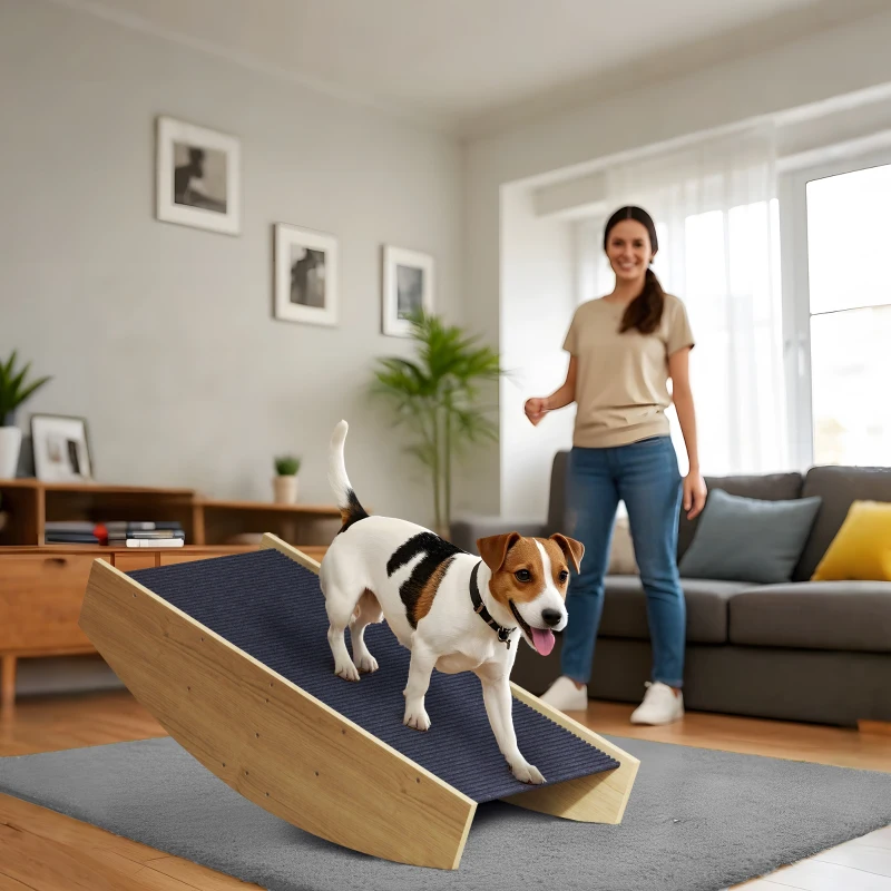 PawHut Agility Hundeschaukel, 2-in-1 Wippe und Treppe, rutschfest, Tanneholz, 80 x 39,5 cm(m-2)