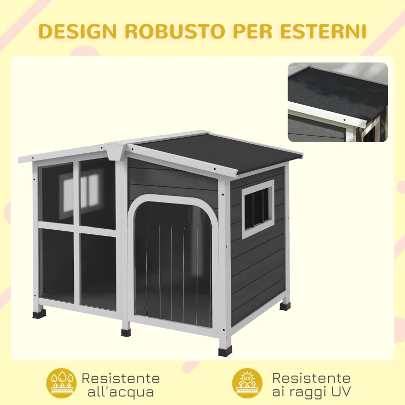 PawHut Cuccia per Cani taglia Media da Esterno in Legno con Tetto Apribile, 101x66.5x70.5 cm, Grigio