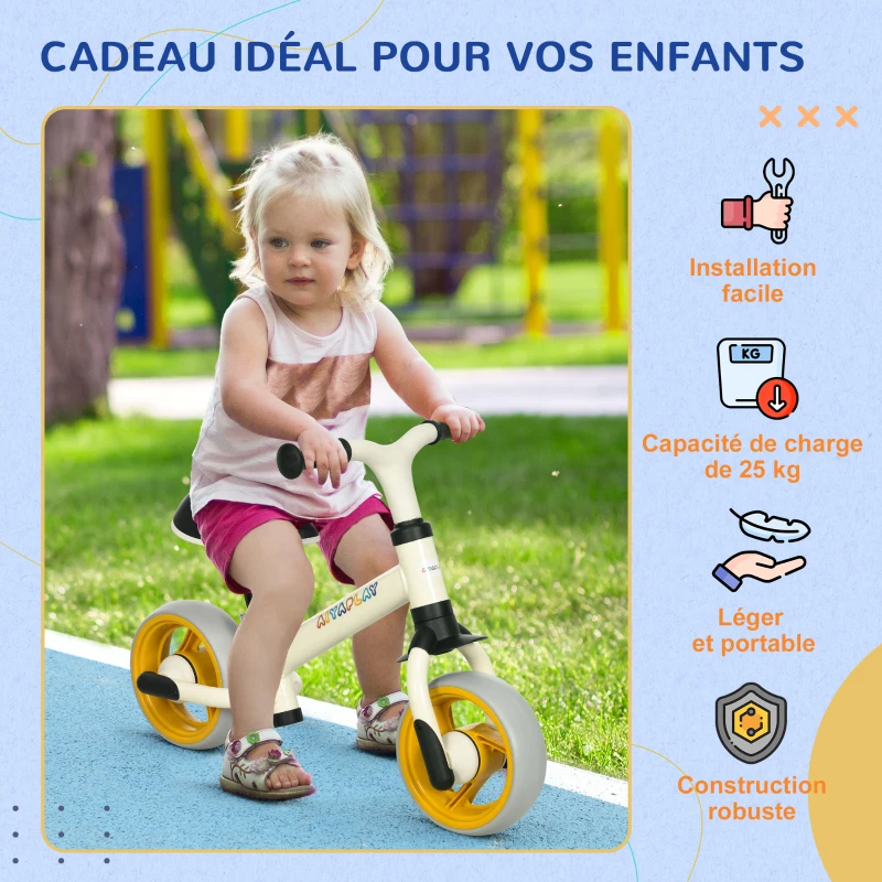 AIYAPLAY Vélo d'équilibre pour bébé siège réglable roues EVA jouet enfant pour bébé 18-48 mois pour garçons et filles orange