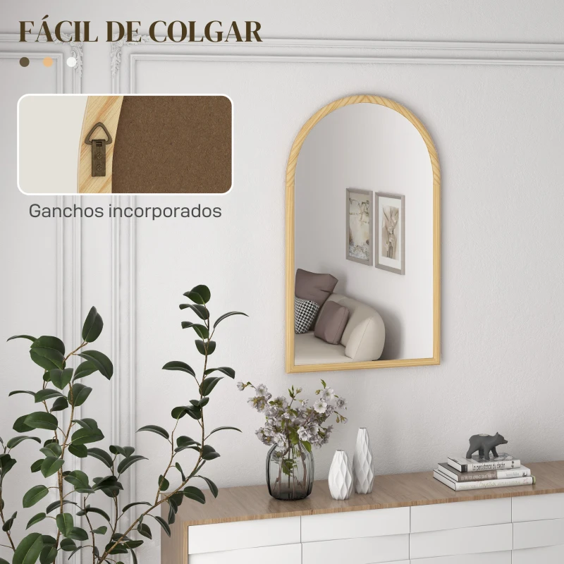 HOMCOM Espejo de Pared 65x110 cm con Marco de Madera en Forma de Ventana Espejo Decorativo para Salón Dormitorio Natural