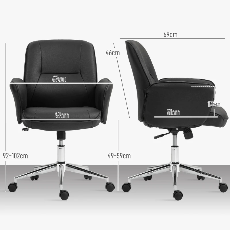 Vinsetto Bürostuhl, höhenverstellbar, atmungsaktiver Bezug, Wippfunktion, bis 120 kg, Schwarz(m-3)