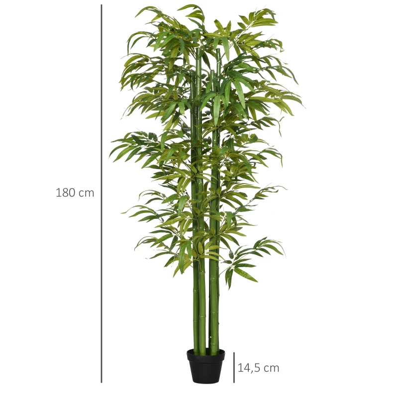 HOMCOM Kunstbambus, realistisches Aussehen, mit Blumentopf, für Indoor, 180 cm, Grün/Schwarz