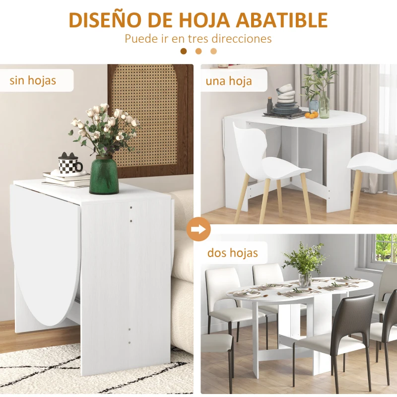 HOMCOM Mesa de Cocina Plegable con Alas Abatibles Mesa Multifuncional de Estilo Moderno de Forma Ovalada 163x80x75 cm Blanco