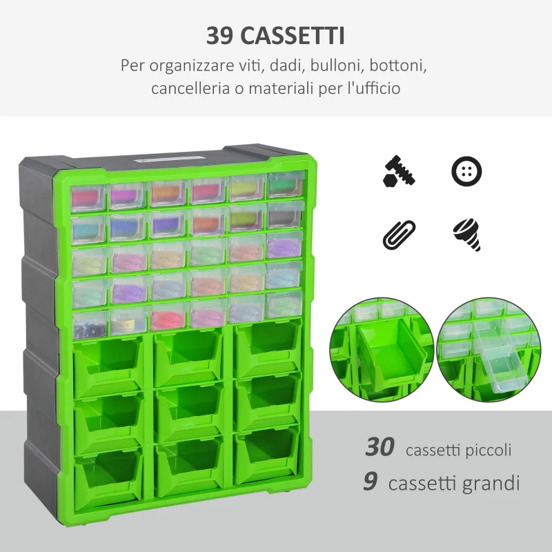 DURHAND Cassettiera Box Porta Minuteria per Officina con 30 Cassetti e 9 Scatole Grandi in Plastica 38 x 16 x 47.5cm