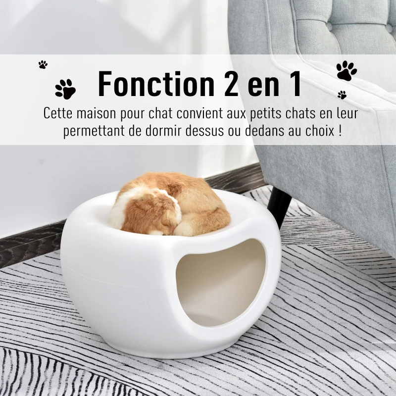 PawHut Maison pour chat panier chat lit chat design contemporain Doonut dim. 48L x 42l x 29H cm polypropylène blanc