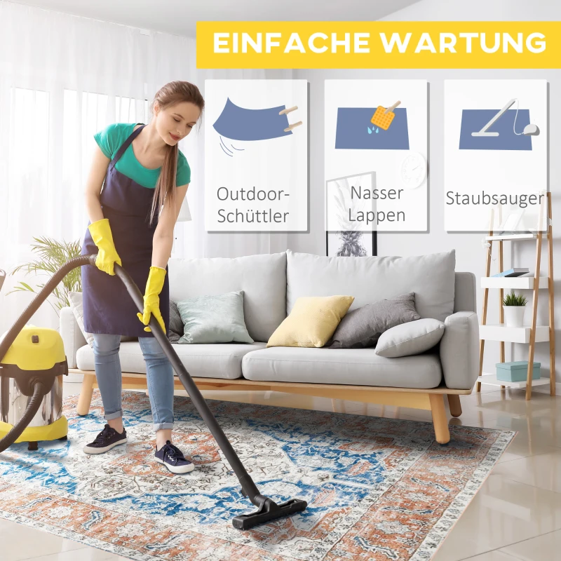 HOMCOM Teppich im Used Look, Kurzflor, weich und rutschfest, rot+blau, 2,3 x 1,6 m