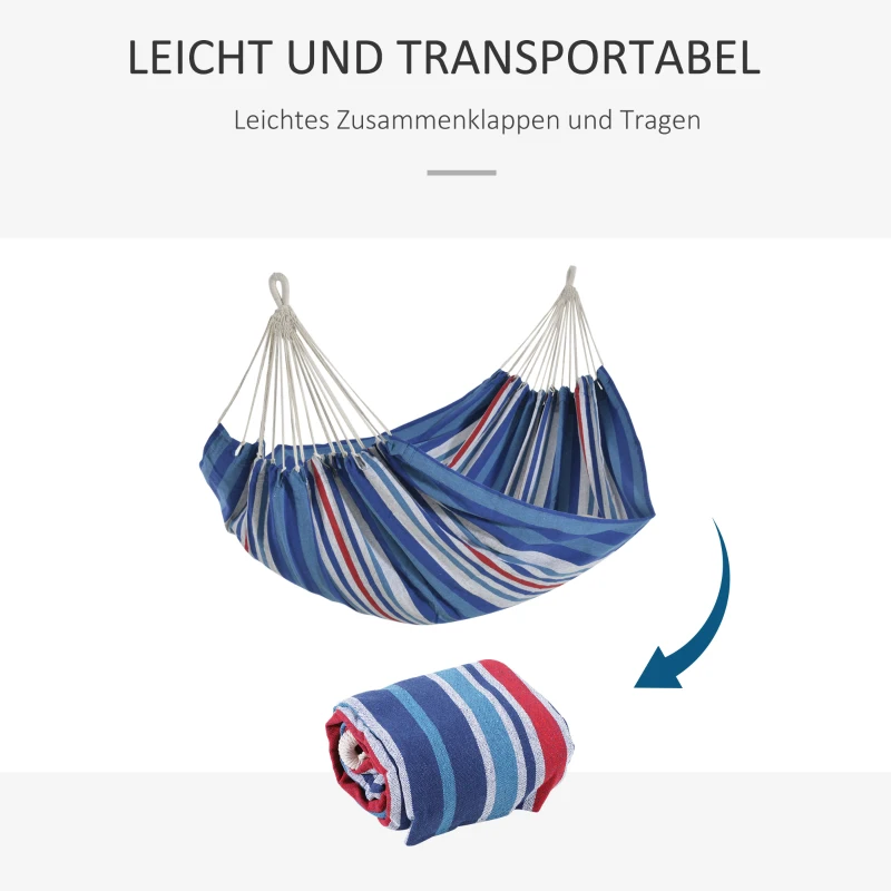 Outsunny Hängematte 310 x 150 cm Outdoor Stabhängematte mit Tragetasche für Reise Camping Belastbarkeit bis 180 kg tragbar atmungsaktiv Baumwolle Blau+Rot