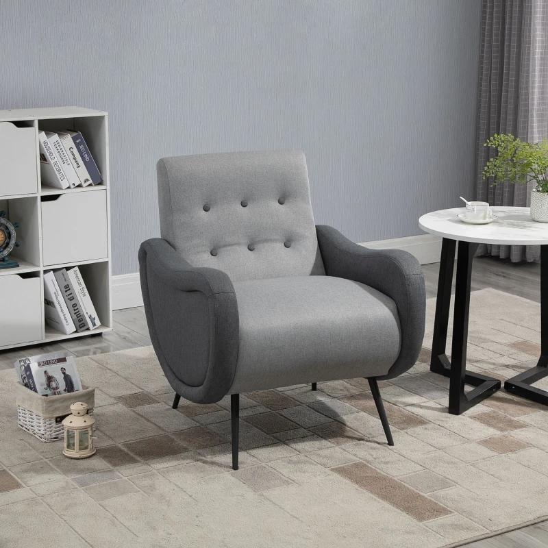 HOMCOM Poltrona Moderna Grigia per Camera da Letto o Soggiorno, in Tessuto effetto Lino e Metallo, 72x81x86 cm, Grigio