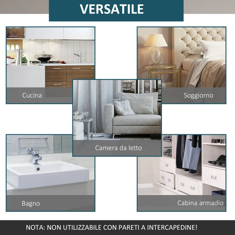 HOMCOM Kit Porta Scorrevole 100kg max in Acciaio con Binario, Ganci, Fermi, Viti e Bulloni, 183x4x0.6 cm