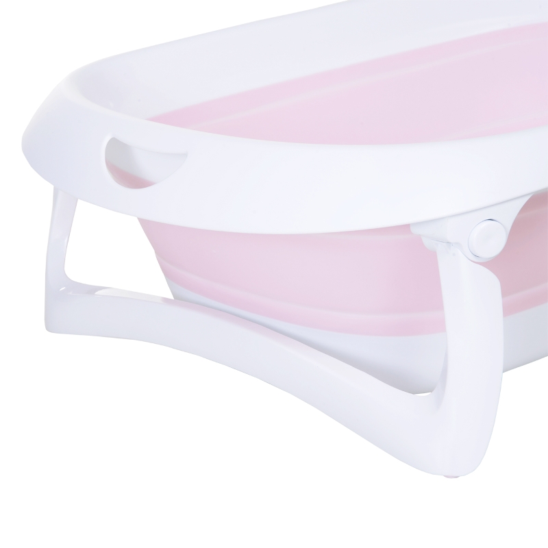 HOMCOM Folding Foldable Baby Bath Tub Toddler Kids Infant Safety Shower Slide Protection Comfortable Portable Pink