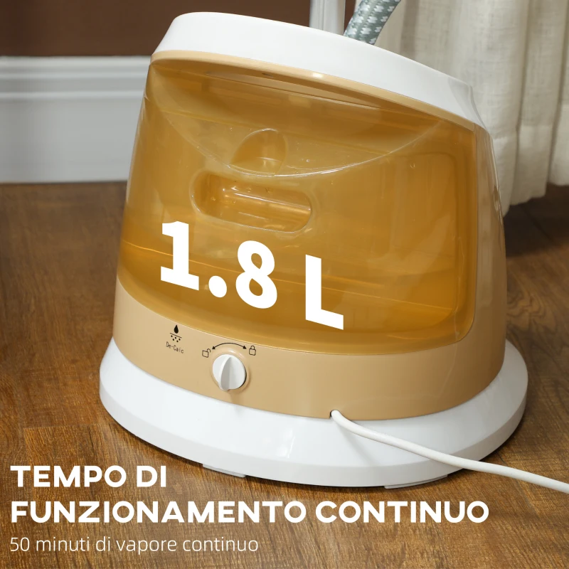 HOMCOM Ferro da Stiro Verticale a Vapore 1800W con Serbatoio 1.8L, Altezza Regolabile e Accessori, Oro
