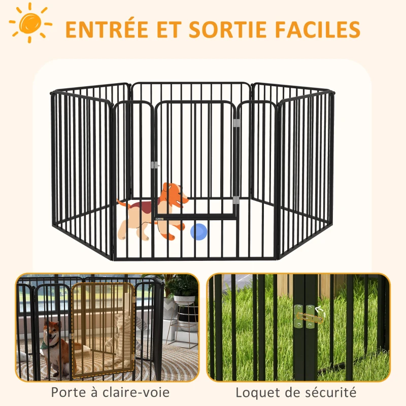 PawHut Parc enclos modulable pour chien avec 1 porte 6 panneaux modulables intérieur extérieur 80 cm hauteur acier noir