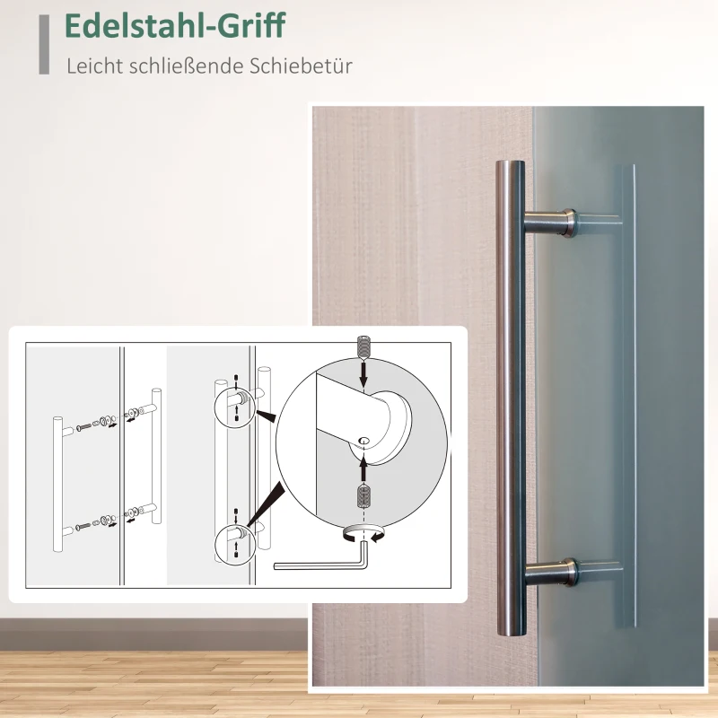 HOMCOM Glasschiebetür mit Griffstange, einseitig satiniert, 90 x 205 cm