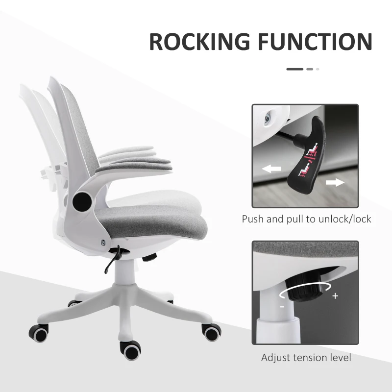 Vinsetto Swivel Office Chair Breathable Fabric Study Computer Chair with Flip-Up Arm for Home, Grey