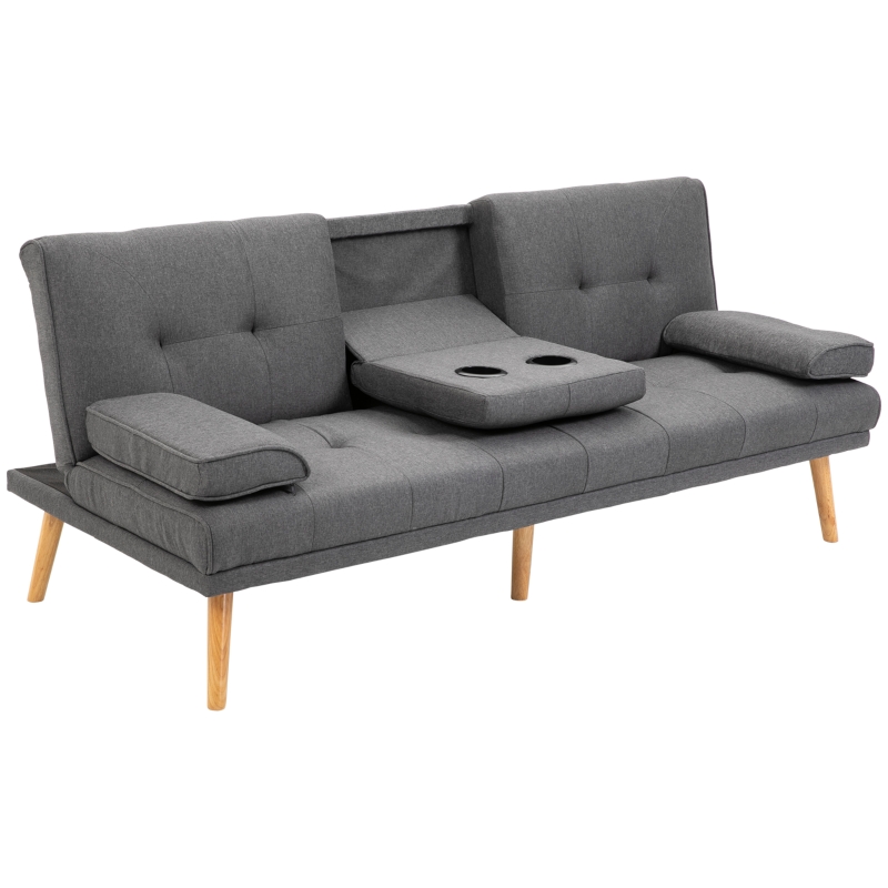 Divano Letto 3 Posti HOMCOM - Reclinabile, Click-Clack, Grigio Antracite, In Tessuto E Legno - Foto 10