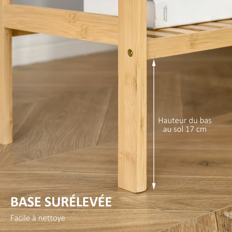 HOMCOM Étagère en bambou 4 niveaux - étagère pour plantes pots de fleurs - étagère de salle de bain - bibliothèque meuble de rangement bureau salon cuisine - étagères à lattes - 62L x 33l x 112H cm