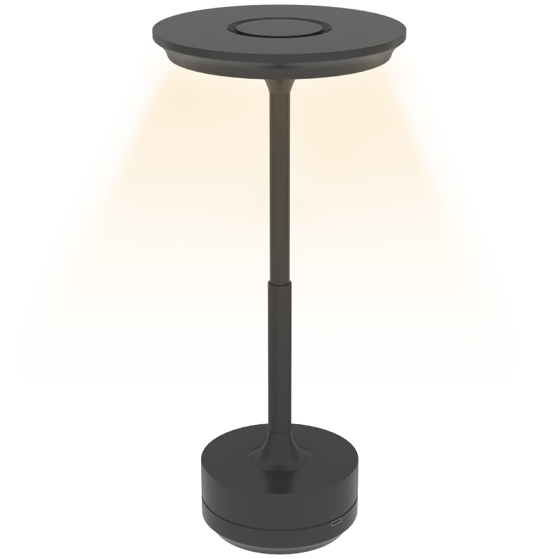 HOMCOM Cordless Table Lamp, Touch LED Desk Lamp with 4000mAh Rechargeable Battery, 3 Colour, for Bedroom Living Room, Black