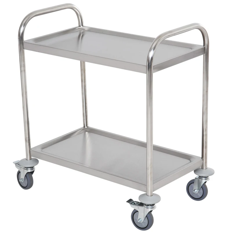 HOMCOM Carrito de Cocina de Acero Inoxidable con 2 Bandejas y 2 Brazos para Comedor Salón 80x45x82 cm Plata