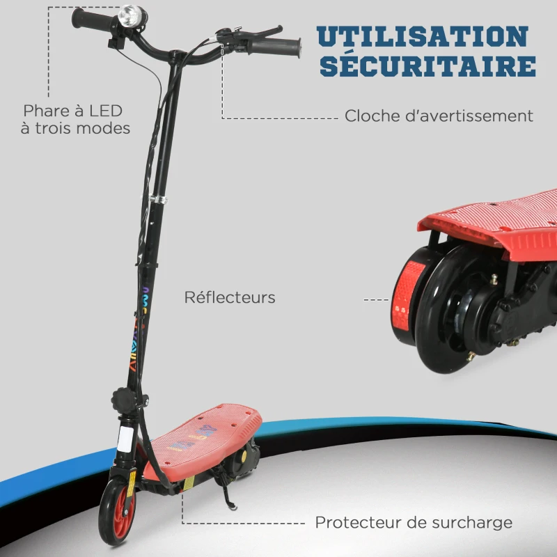 HOMCOM Trottinette électrique 120 W pliable pour enfant 7-14 ans 12 Km/h max. autonomie 10 Km max. rouge