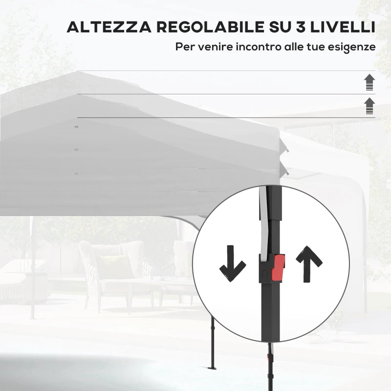 Outsunny Gazebo da Giardino 3x3 m ad Altezza Regolabile su 3 Livelli, in Poliestere e Acciaio, Bianco