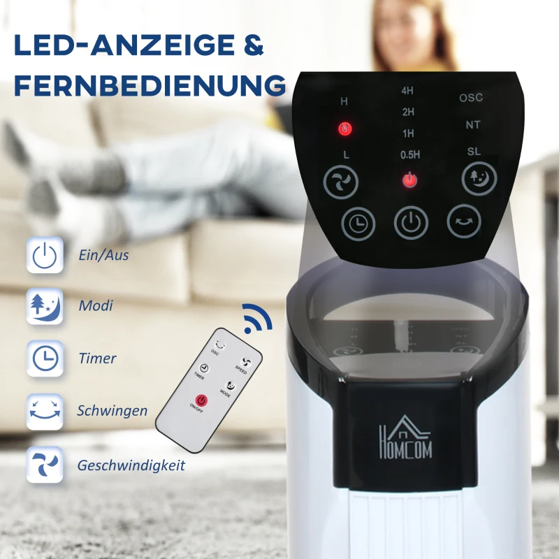 HOMCOM Turmventilator mit Fernsteuerung 70° Oszillierender Standventilator 78,5cm Säulenventilator 50 W 3 Modi & 3 Geschwindigkeiten Schwarz+Weiß