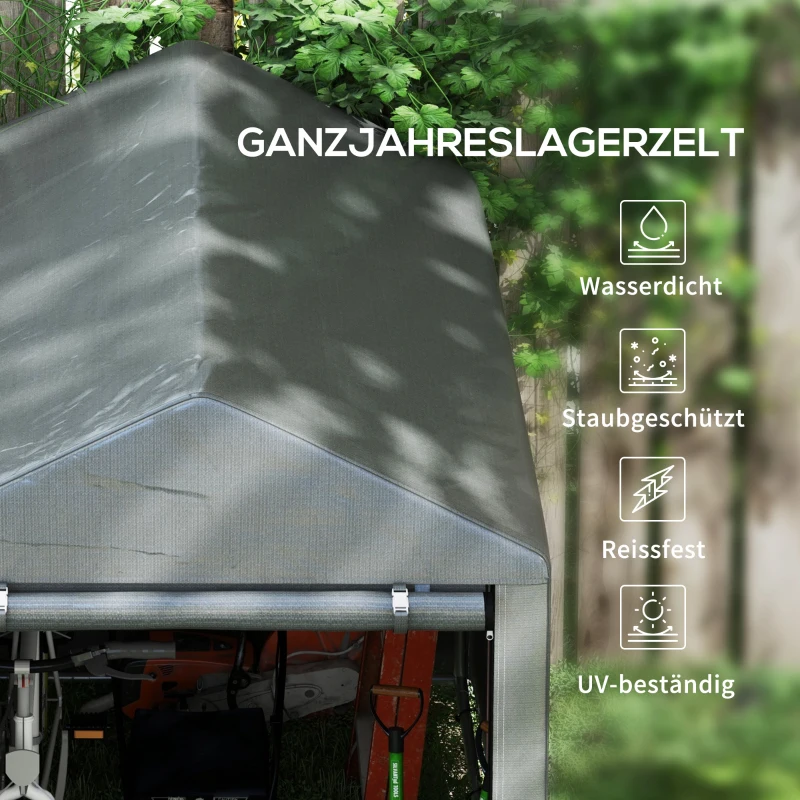 Outsunny Gartenschuppen, Lagerzelt, robust & wetterfest, Stahlrahmen, 1,2x1,8x1,6m, Dunkelgrau(m-4)