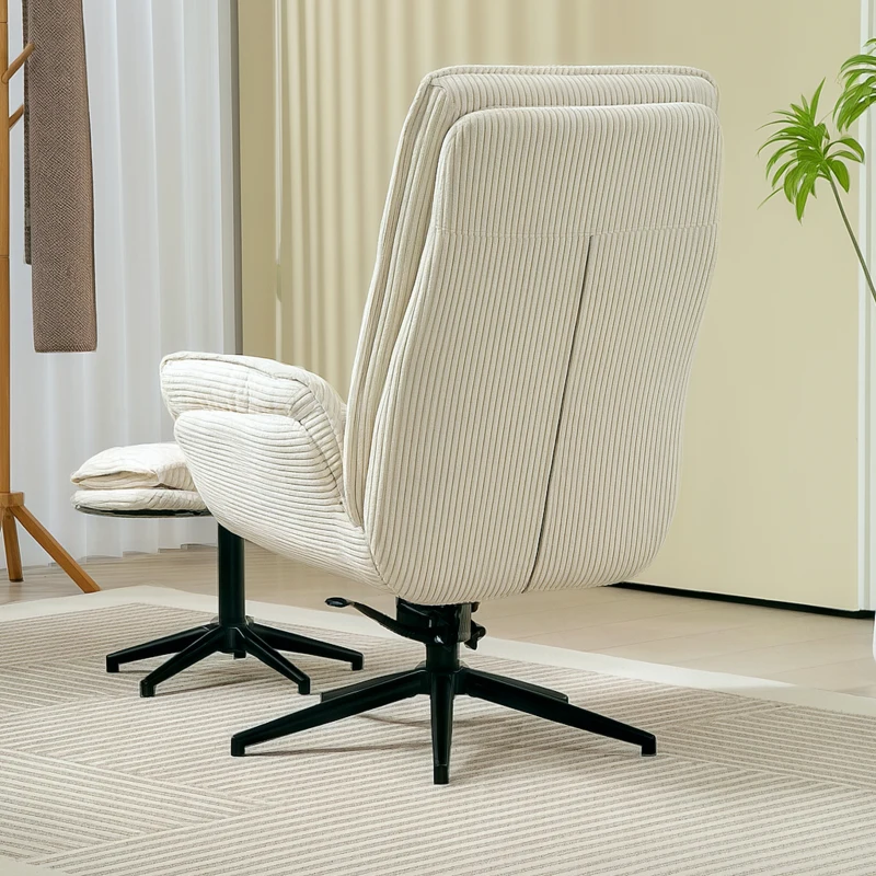 HOMCOM Drehbarer Polstersessel mit Fußhocker, Moderner Recliner-Sessel für Wohnzimmer, Schlafzimmer, Homeoffice, Beige(m-9)