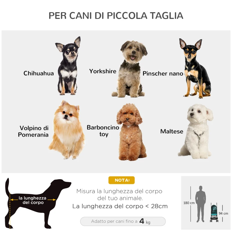 PawHut Passeggino per Cani Piccoli Pieghevole, Ruote Girevoli con Freno in EVA e Guinzaglio di Sicurezza, 65x42x94cm Verde