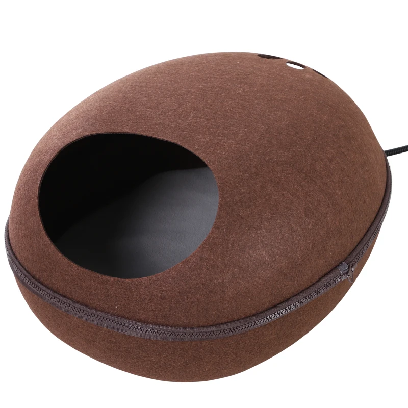 PawHut Cueva Gato Cama para Gato de Forma de Cáscara Semi-Cerrado Casa para Gatos Interior Desmontable Fieltro 47x38x24cm