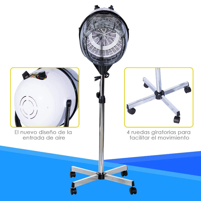 HOMCOM Secador de Pelo Profesional 1180W Secador de Casco con Altura Ajustable Temperatura Regulable Temporizador Capucha y Ruedas Climazon Peluquería para Cuidado del Cabello Blanco