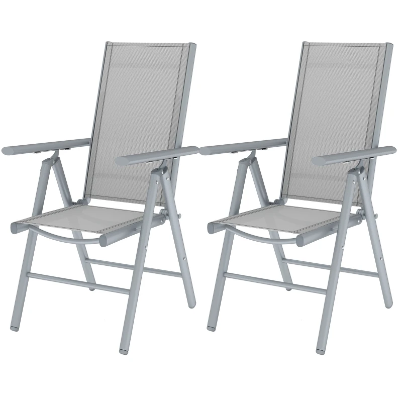 Outsunny Set of Two Aluminium Folding Chairs  - Light Grey