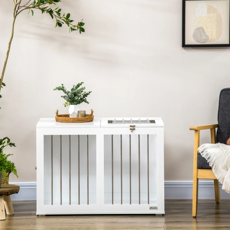 PawHut Casetta per Cani Taglia Media con 2 Porte Bloccabili, Gabbia in Acciaio e MDF, 80x50x56.5 cm, Bianco