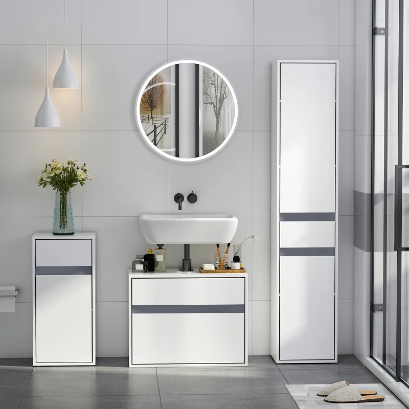 HOMCOM Colonna Bagno a 2 Armadietti con Ripiano Regolabile e Cassetto, in Truciolato, 35x31x172 cm, Bianco