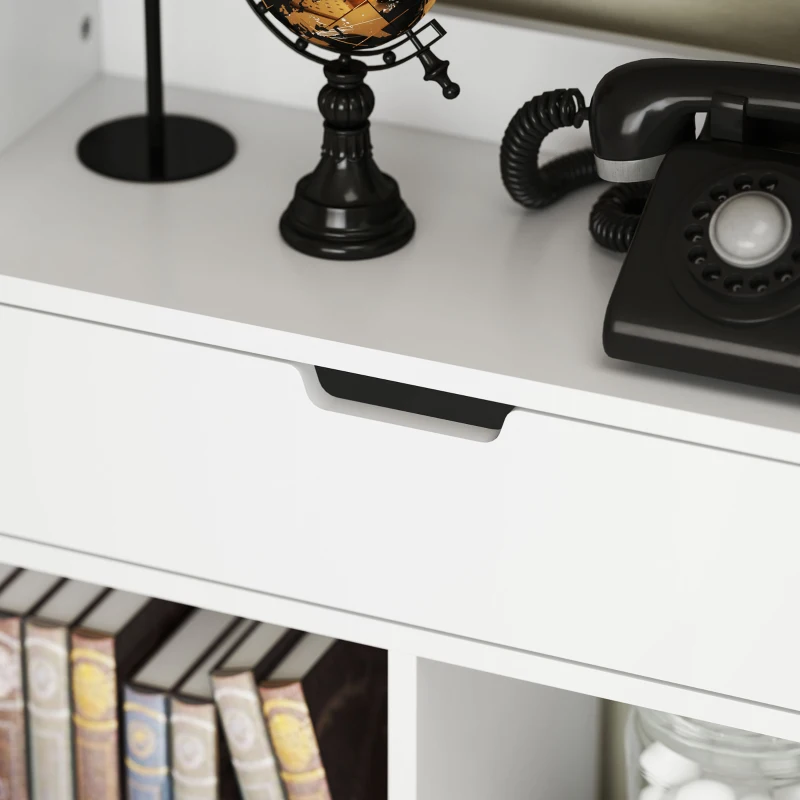 HOMCOM Bücherregal, Mehrzweckregal, 9 Fächer, Schublade, Kippschutz, 60 x 26 x 158 cm, Weiß