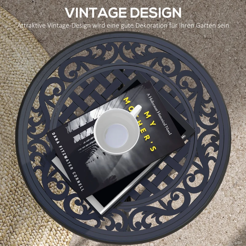 Outsunny Gartentisch Loungetisch Balkontisch, Vintage-Design, 60 x 60 x 53 cm, Schwarz